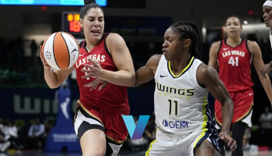Kelsey Plum drives to the rim in their matchup against the Dallas Wings.